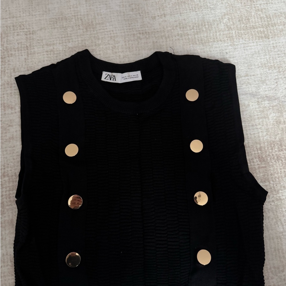 Zara Black Knit Top with Gold Accents